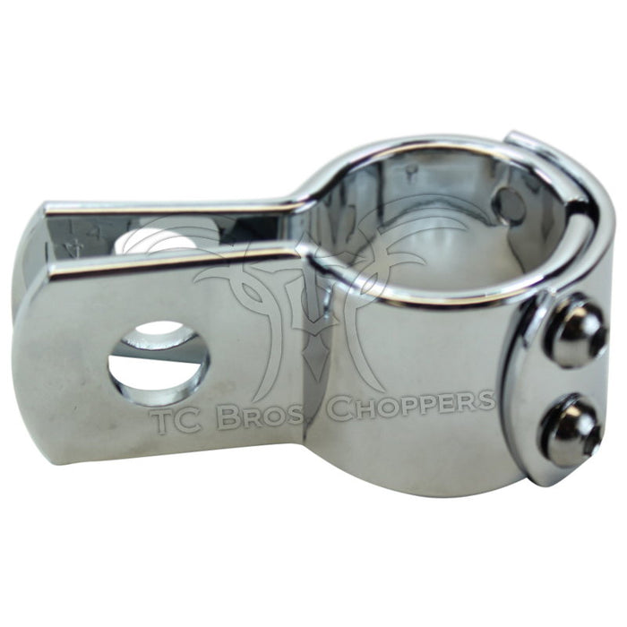 The Mid-USA Universal Three Piece Mounting Clamp by Mid-USA features chrome-plated metal, two tightening screws, and a single mounting hole, shown against a white background.