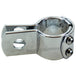 The Mid-USA Universal Three Piece Mounting Clamp by Mid-USA features chrome-plated metal, two tightening screws, and a single mounting hole, shown against a white background.