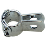 The Mid-USA Universal Three Piece Mounting Clamp by Mid-USA features chrome-plated metal, two tightening screws, and a single mounting hole, shown against a white background.