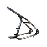 TC Bros. Weld-On Hardtail Kit for 1982-2003 Harley-Davidson Sportster with stock width tire, by TC Bros., includes a steel frame with seat tube and chain stays plus hardware components, all neatly arranged on a white background.