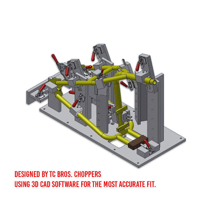 A picture of a TC Bros. Harley Sportster Hardtail Kit machine that is designed for the most accurate fit.