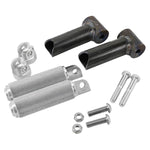 TC Bros. Passenger Footpeg Kit for Sportster Hardtails by TC Bros., includes metal foot pegs, mounting hardware, brackets, bolts, and washers. Inset shows the installed kit on a Sportster hardtail rear frame.