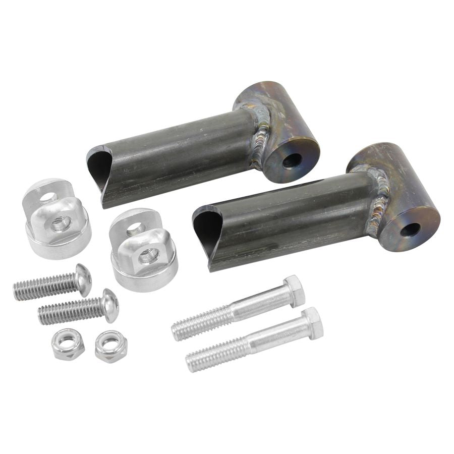 A pair of TC Bros. stainless steel bolts and nuts for TC Bros Passenger Footpeg Kit for Sportster Hardtails (No Pegs) on a hardtail frame kit.