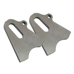 TC Bros. Axle Plates by TC Bros.—two flat metal plates with a rounded cutout, slotted hole, and small top circular hole—are designed for hardtail frame repair and shown on a white background.
