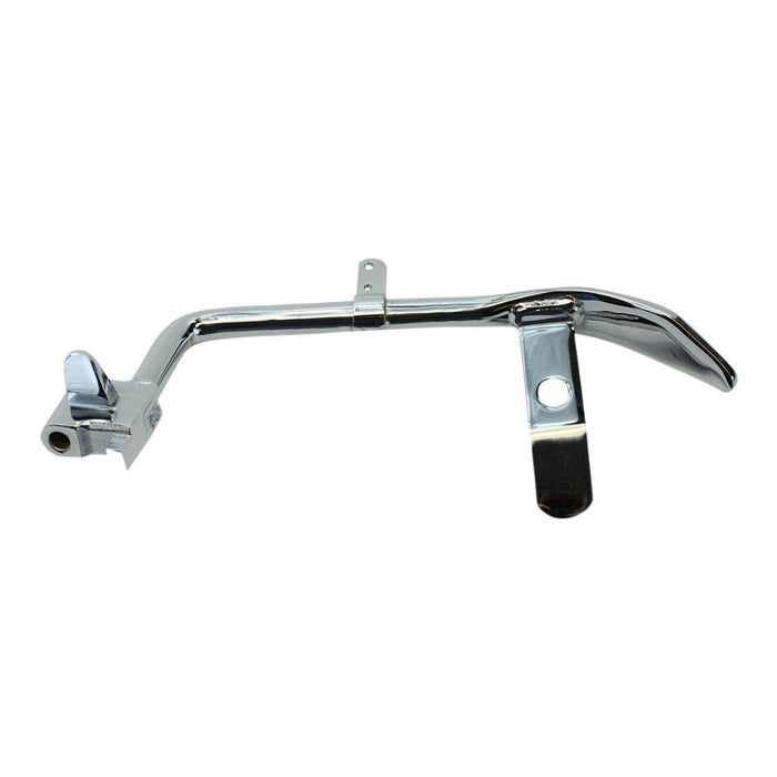 Chrome Mid-USA -1″ Jiffy Stand for 2007-2017 Harley-Davidson Softail with a mounting bracket and integrated foot tab.