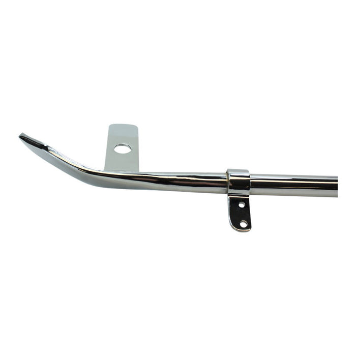 Chrome Mid-USA -1″ Jiffy Stand for 2007-2017 Harley-Davidson Softail with a mounting bracket and integrated foot tab.