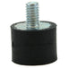 Close-up of a Mid-USA Rubber Isolator Mount, featuring a cylindrical rubber design with a threaded metal stud, used as a vibration dampener for Harley-Davidson and custom applications, shown on a white background.
