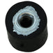 Close-up of a Mid-USA Rubber Isolator Mount, featuring a cylindrical rubber design with a threaded metal stud, used as a vibration dampener for Harley-Davidson and custom applications, shown on a white background.