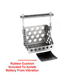 Perforated metal throttle pedal assembly with rectangular foot pad and adjustable bracket, perfect for setups using the TC Bros. Holey Battery Box, shown on a white background.