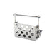 A TC Bros Holey Battery Box for 1981-03 Sportster YTX20 or YB16 Series, a metal holder with dimensions and holes on it.