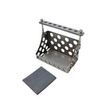 Perforated metal throttle pedal assembly with rectangular foot pad and adjustable bracket, perfect for setups using the TC Bros. Holey Battery Box, shown on a white background.