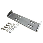 The TC Bros. Battery Box Mounting Kit for Sportster Hardtail includes a metal bracket with four slotted holes, plus bolts, nuts, and washers—perfect for securely mounting a battery box. All parts are displayed on a white background.