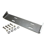The TC Bros. Battery Box Mounting Kit for Sportster Hardtail includes a metal bracket with four slotted holes, plus bolts, nuts, and washers—perfect for securely mounting a battery box. All parts are displayed on a white background.