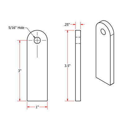 A drawing showing the dimensions of a Weld On Steel Mounting Tabs Style 2 door handle by TC Bros, CNC laser cut.