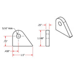 A drawing showing the dimensions of a Weld On Steel Mounting Tabs Style 3 bracket designed for CNC laser cut and welding by TC Bros.