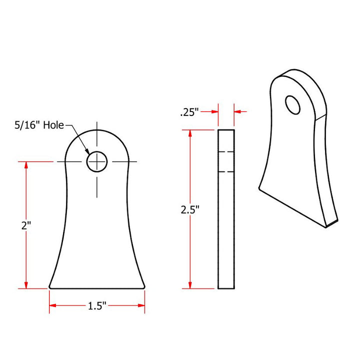 A drawing showing the dimensions of an object with TC Bros Weld On Steel Mounting Tabs Vintage Style 7, giving it a vintage look and ensuring it is American made.