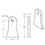 A drawing showing the dimensions of an object with TC Bros Weld On Steel Mounting Tabs Vintage Style 7, giving it a vintage look and ensuring it is American made.