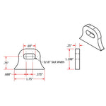 A drawing showing the dimensions of a Weld On Steel Mounting Tabs Vintage Style 9 by TC Bros bracket.