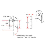 A drawing showing the dimensions of a heavy duty TC Bros American made teflon tab style Weld On Steel Mounting Tabs Vintage Style #10 te.