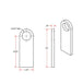 A drawing showing the dimensions of a universal fit door handle, with Heavy Duty Rubber Mounting Straight Tab by TC Bros. tabs.