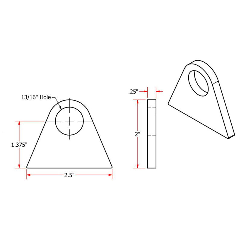 A drawing showing the dimensions of a Heavy Duty Rubber Mounting Triangular Tab by TC Bros.