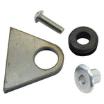 TC Bros. Heavy Duty Rubber Mounting Tabs by TC Bros., with metal brackets, screws, washers, CNC-laser cut tabs, and rubber grommets shown arranged separately and partially assembled on a white background.