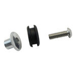 TC Bros. Heavy Duty Rubber Mounting Tabs by TC Bros., with metal brackets, screws, washers, CNC-laser cut tabs, and rubber grommets shown arranged separately and partially assembled on a white background.