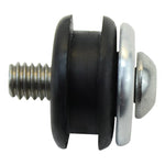 TC Bros. Heavy Duty Rubber Mounting Tabs by TC Bros., with metal brackets, screws, washers, CNC-laser cut tabs, and rubber grommets shown arranged separately and partially assembled on a white background.
