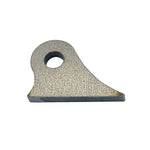 A piece of TC Bros. American made Weld On Steel Brake Stay or Mounting Tab, CNC laser cut metal on a white background.