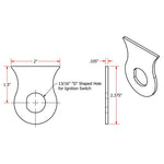 A drawing showing the dimensions of a Weld On 13/16 Ignition Switch Mounting Tab by TC Bros.