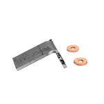 The TC Bros. Rear Fender Mount by TC Bros. is a metal bracket with two holes, designed for motorcycle hardtail use. Shown on a white background with two small circular washers in front.