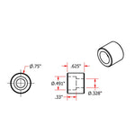 A drawing showing the dimensions of a cylinder and a sleeve, with TC Bros' Counterbore Steel Bungs for 5/16 Socket Head Bolts and welding solution included as part of the design.