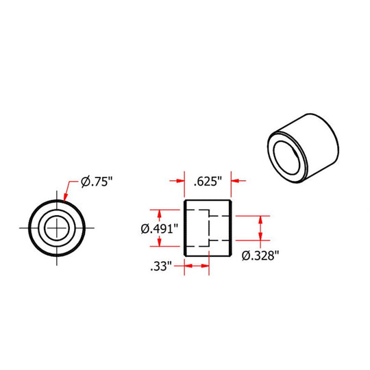 A drawing showing the dimensions of a cylinder and a sleeve, with TC Bros' Counterbore Steel Bungs for 5/16 Socket Head Bolts and welding solution included as part of the design.