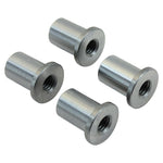Four Tophat Style Blind Threaded 3/8-16 Steel Bungs by TC Bros on a white background, ensuring a leak free mount.