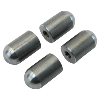 Four Radius Style Threaded 5/16-18 Short Length Steel Bungs by TC Bros on a background.
