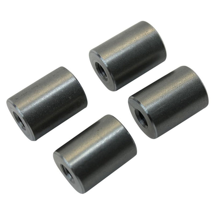 Four black steel bungs 5/16-18 threaded 1 inch long by TC Bros threaded for bike mount on a white background.