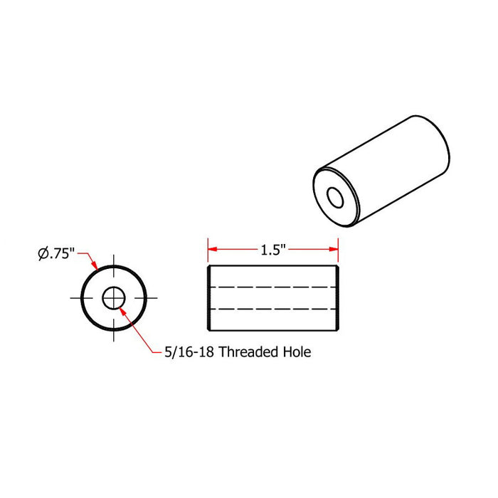 A drawing of a threaded hole designed for a bike mount, made from TC Bros Steel Bungs 5/16-18 Threaded 1-1/2 inch Long and incorporating TC Bros threaded bungs.