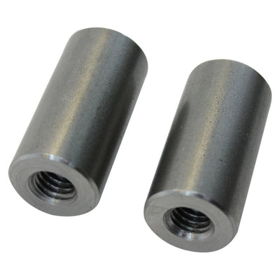 Two Steel Bungs 3/8-16 Threaded 1-1/2 inch Long by TC Bros stainless steel threaded rods on a white background.