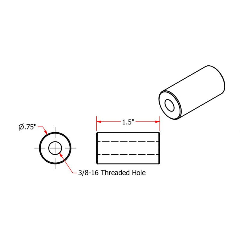 A drawing of Steel Bungs 3/8-16 Threaded 1-1/2 inch Long by TC Bros.
