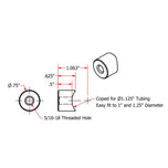 A drawing showing the dimensions of a TC Bros. American-made Coped Steel Bungs 5/16-18 Threaded 1/2 inch Long threaded rod.