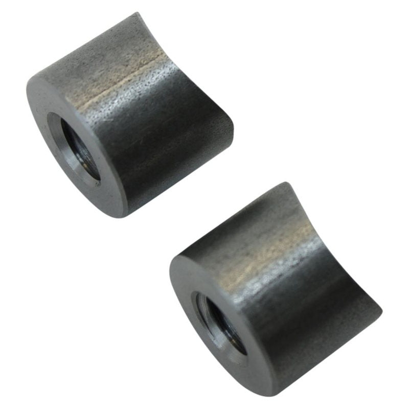 A pair of TC Bros Coped Steel Bungs 3/8-16 Threaded 1/2 inch Long on a white background.