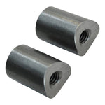 Ten TC Bros. Coped Mounting Bungs with curved ends and threaded holes are shown on a white background beside “COPED” in bold black letters. Ideal for custom fabrication, they deliver a secure fit from TC Bros.