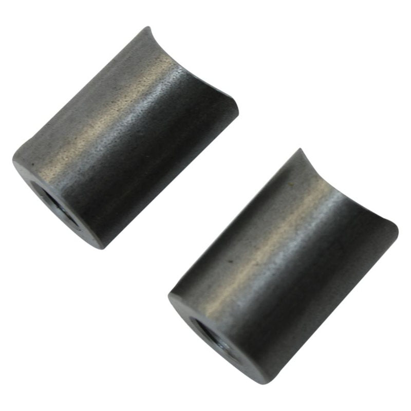 Two TC Bros coped steel bungs, 1 inch long, with a TC Bros 3/8-16 threaded black metal design on a white background.