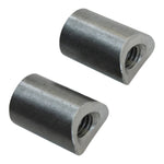 Ten TC Bros. Coped Mounting Bungs with curved ends and threaded holes are shown on a white background beside “COPED” in bold black letters. Ideal for custom fabrication, they deliver a secure fit from TC Bros.