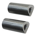 Ten TC Bros. Coped Mounting Bungs with curved ends and threaded holes are shown on a white background beside “COPED” in bold black letters. Ideal for custom fabrication, they deliver a secure fit from TC Bros.