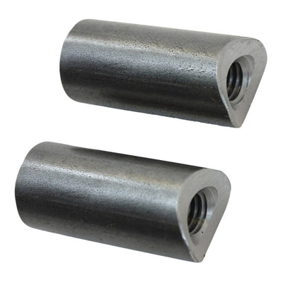 A pair of TC Bros. Coped Steel Bungs 3/8-16 Threaded 1-1/2 inch Long nuts and bolts on a white background.