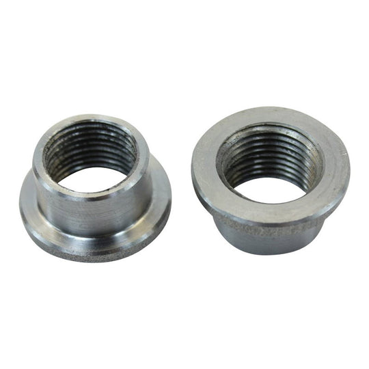 Two TC Bros. 3/8 NPT Steel Weld In Petcock Bungs on a white background.