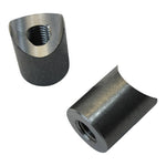 Ten TC Bros. Coped Mounting Bungs with curved ends and threaded holes are shown on a white background beside “COPED” in bold black letters. Ideal for custom fabrication, they deliver a secure fit from TC Bros.