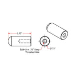 A drawing showing the dimensions of TC Bros. Radius Style Threaded 5/16-18 Long Length Steel Bungs made from premium American 1018 cold rolled steel.