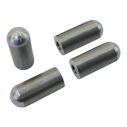 Four premium TC Bros. Radius Style Threaded 5/16-18 Long Length Steel Bungs bearings on a white background.